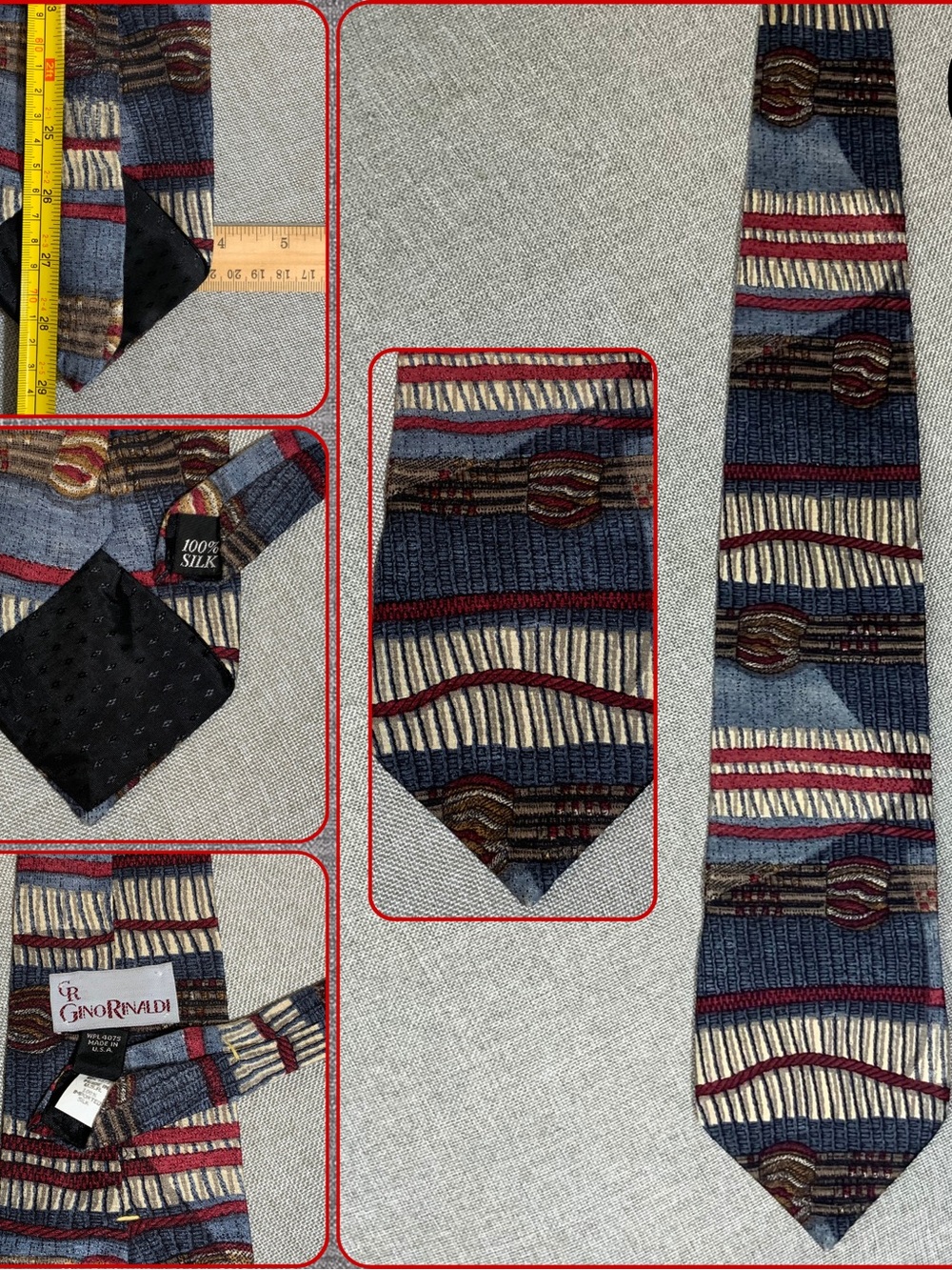 Gino Rinaldi Jacquard Silk Tie - Navy, Burgundy & Bronze